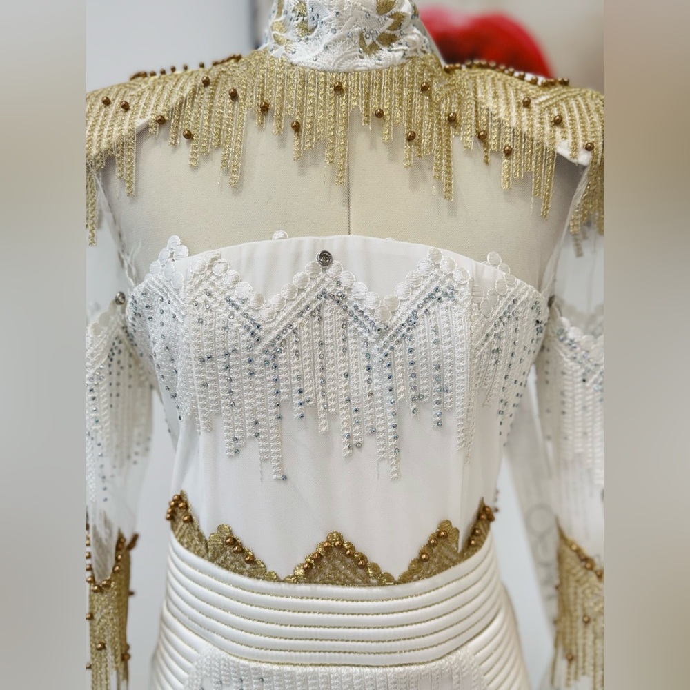 Zhivago Signature Chrysler Studded & Embroidered Gown - Moet White Maxi Dress - Picture 5 of 13